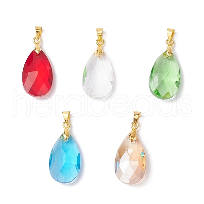 Faceted Teardrop Glass Pendants PALLOY-JF03737-01-1