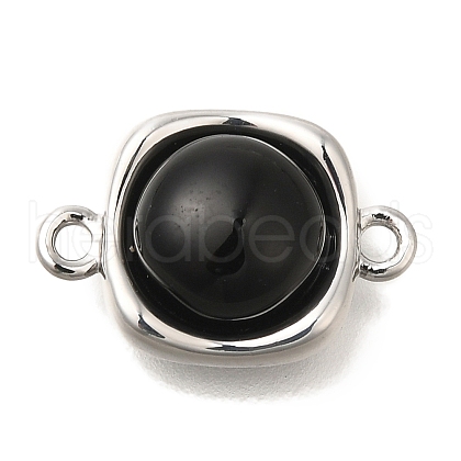 Brass Pave Black Glass Square Links Connector Charms KK-K388-20P-1