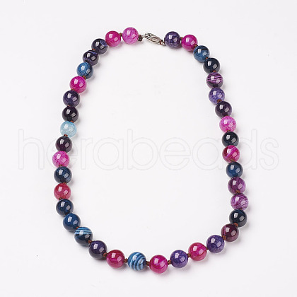 Natural Dyed Agate Beads Necklaces NJEW-F139-12mm-01-1