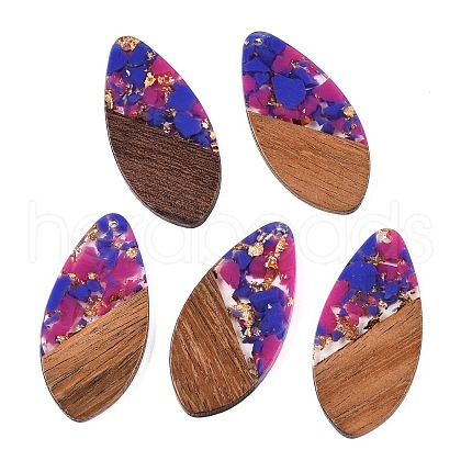 Transparent Resin and Walnut Wood Pendants RESI-T057-05G-1