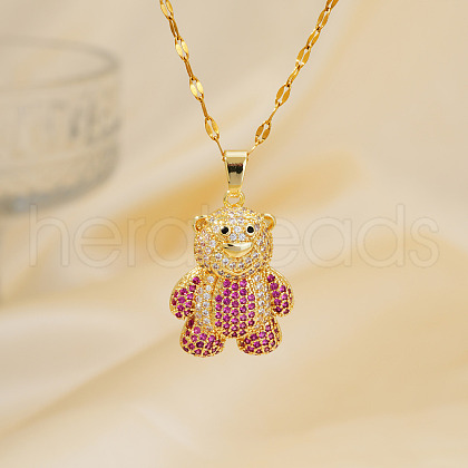 Cute Bear Brass Micro Pave Cubic Zirconia Pendant Necklaces for Women LY6051-2-1