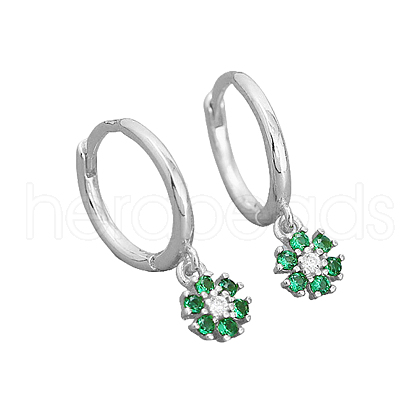 925 Sterling Silver Mirco Pave Cubic Zirconia Flower Hoop Earrings OO2534-6-1