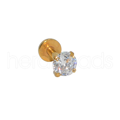 304 Stainless Steel Clear Cubic Zirconia Internally Threaded Labrets For Women Men WGF4990-09-1