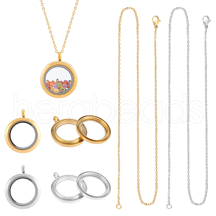 Unicraftale DIY Blank Flat Round 304 Stainless Steel Locket Pendant Necklace Making Kit DIY-UN0056-18-1