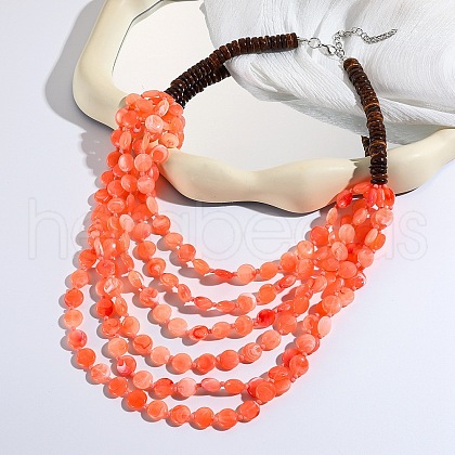 Flat Round Resin & Coconut Heishi Beaded Multi Layered Necklaces for Women FS-WGC6677-02-1