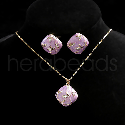 Rhombus Alloy Enamel Pendant Necklaces & Stud Earrings Sets FS-WG55590-01-1