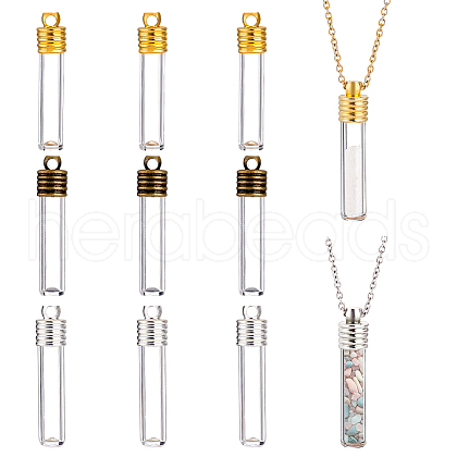 AHADERMAKER 9Sets 3 Colors Clear Glass Long Bottle Pendants FIND-GA0004-62-1