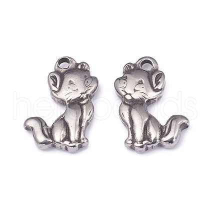 304 Stainless Steel Kitten Pendants STAS-G220-08AS-1