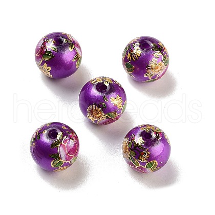 Flower Picture Printed Glass Round Beads GLAA-J087-12mm-B08-1