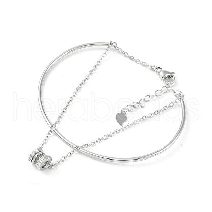 Brass Micro Pave Clear Cubic Zirconia Column Charm Bangles BJEW-L691-02P-1