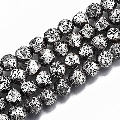 Electroplated Natural Lava Rock Bead Strands G-T131-39AS-1
