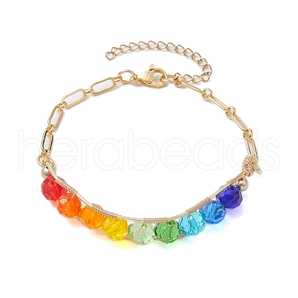 Rainbow Color Faceted Round Glass Beaded Bracelets BJEW-JB10668-1