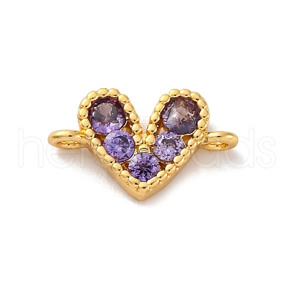 Brass Micro Pave Cubic Zirconia Heart Connector Charms KK-F894-03G-02-1