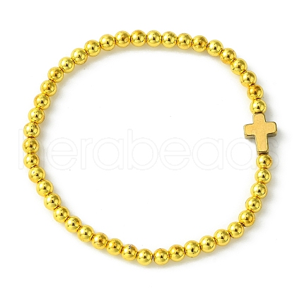 4mm Round Synthetic Non-magnetic Hematite Beaded Stretch Bracelets BJEW-JB10562-1