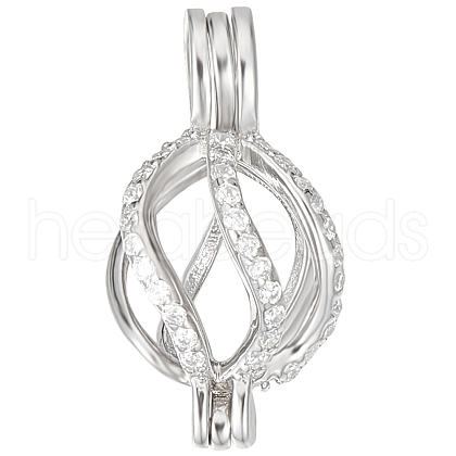 Anti-Tarnish Beebeecraft 1Pc Rhodium Plated 925 Sterling Silver Empty Bead Cage Pendants STER-BBC0005-69B-1
