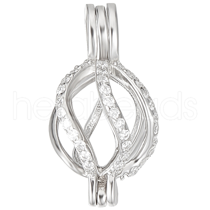 Beebeecraft 1Pc Rhodium Plated 925 Sterling Silver Empty Bead Cage Pendants STER-BBC0005-69B-1