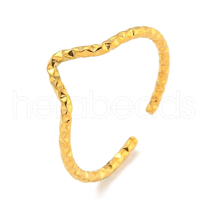 Ion Plating(IP) 304 Stainless Steel V-shape Open Cuff Ring for Women RJEW-A043-30G-1