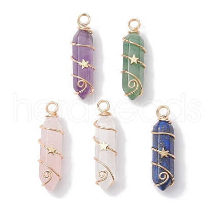 Natural Mixed Stone Double Terminal Pointed Pendants PALLOY-JF02672-1