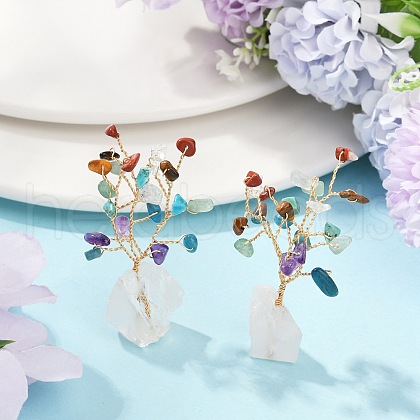 Natural Mixed Gemstone Chips Tree of Life Display Decorations AJEW-JD00015-01-1