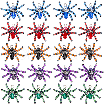 SUNNYCLUE 20Pcs Halloween Spider Glass Pendants FIND-SC0009-98-1