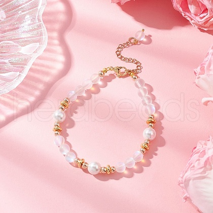 Synthetic Moonstone Round Beaded Bracelets for Women BJEW-JB11915-03-1