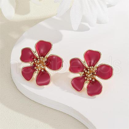 Flower Alloy Enamel Stud Earrings EJEW-P310-01G-02-1