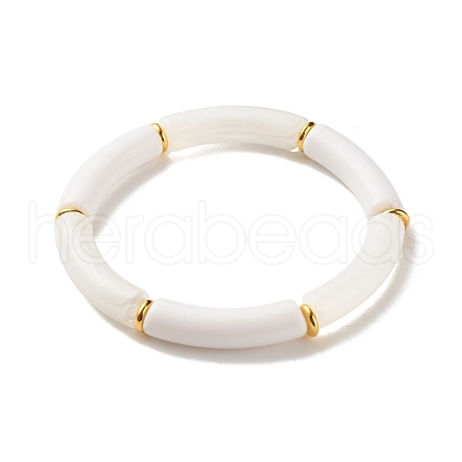 Two Tone Acrylic Curved Tube Beaded Stretch Bracelet BJEW-JB07971-01-1