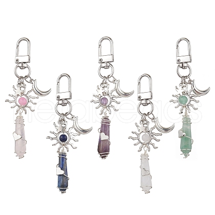 5Pcs Bullet Natural Lapis Lazuli & Green Aventurine & Amethyst & Quartz Crystal & Rose Quartz & Yellow Jade Pendant Decoration HJEW-JM03057-1