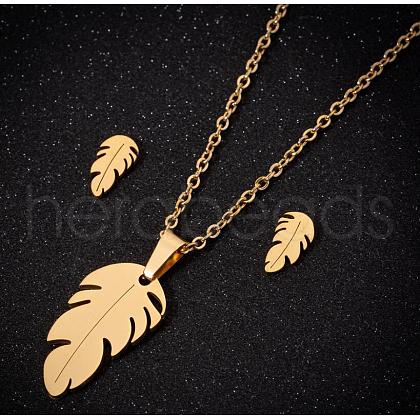 201 Stainless Steel Pendant Necklaces & Stud Earrings Sets FS-WGB00D6-07-1
