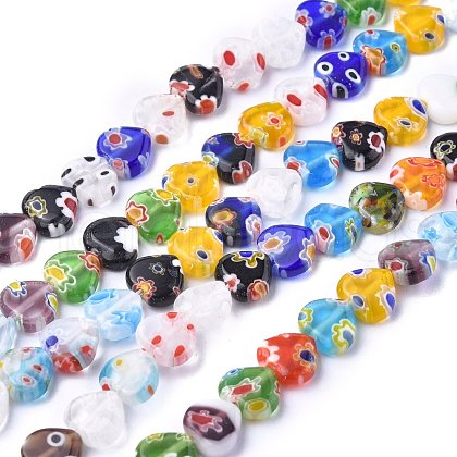 Heart Handmade Millefiori Glass Beads Strands LK-R004-65-1