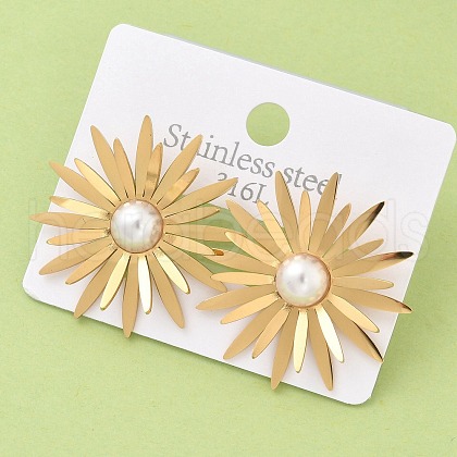 304 Stainless Steel ABS Imitation Pearl Stud Earrings EJEW-Z098-20G-1