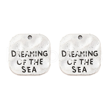 Hammered Square Carved Word Dreaming of the Sea Tibetan Style X-PALLOY-A15333-AS-1