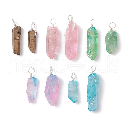 10Pcs 10 Styles Electroplated Natural Quartz Crystal  Pendants PALLOY-JF02533-02S-1