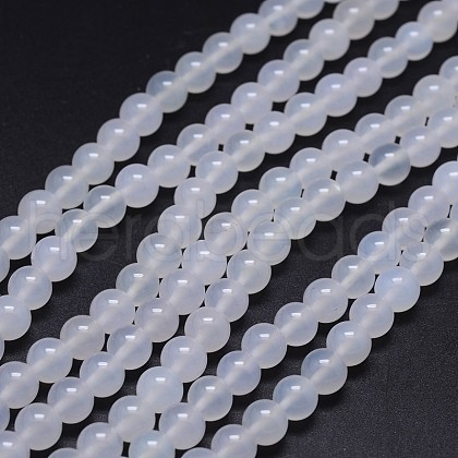 Grade A Natural White Agate Round Beads Strands X-G-F256-01-8mm-A-1