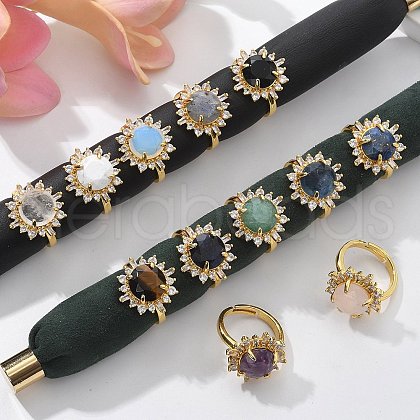 Sunflower Natural & Synthetic Gemstone Finger Rings RJEW-B113-03G-1