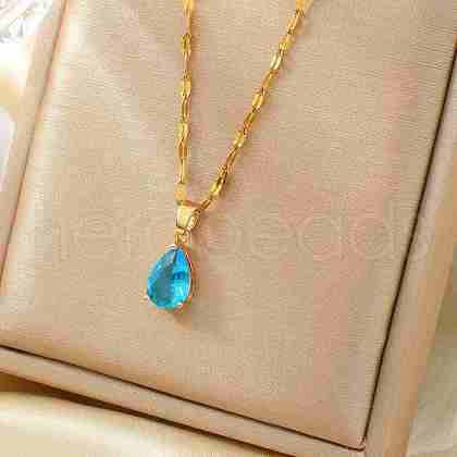 Brass Pave Cubic Zirconia Teardrop Pendant Necklaces for Valentine's Day NV7973-12-1