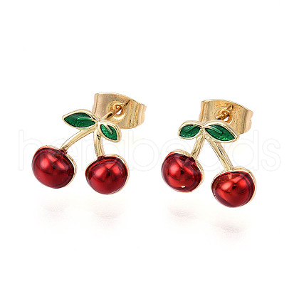 Brass Enamel Stud Earrings X-EJEW-G430-06C-G-1