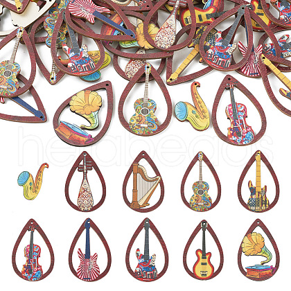 40Pcs 10 Styles Printed Wood Pendants Sets WOOD-TA0001-77-1