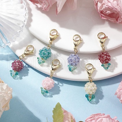 Flower Glass Seed Beads Beaded Pendant Decorations HJEW-MZ00196-1