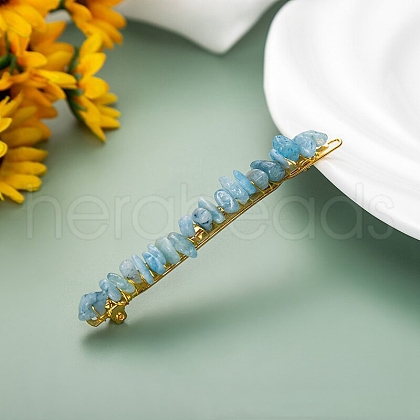 Natural Aquamarine Chip & Metal Hair Bobby Pins PW-WG30375-02-1