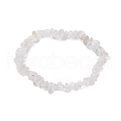 Natural Quartz Crystal Rock Crystal Chip Beaded Stretch Bracelets for Women Men BJEW-JB10665-02-1