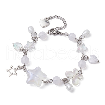 Alloy Star & Acrylic Heart Charm Bracelet BJEW-JB09688-1