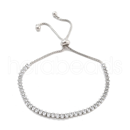 Brass Pave Clear Cubic Zirconia Horse Eye Box Chain Slider Bracelets BJEW-B094-06A-P-1