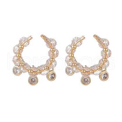 Clear Glass Beaded Charms Cuff Ring EJEW-TA00158-1