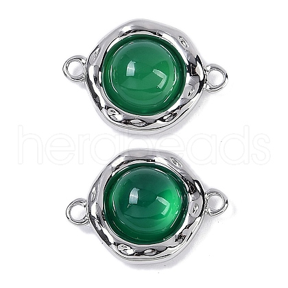 Brass Pave Natural Green Onyx Agate(Dyed & Heated) Flat Round Links Connector Charms KK-U043-45P-B-1