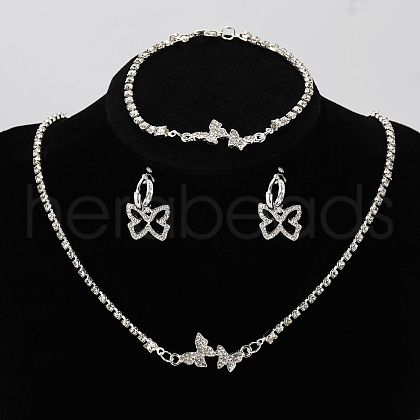 Butterfly Alloy with Crystal Rhinestone Pendant Necklace & Hoop Earring & Link Bracelet FS-WG7F609-01-1