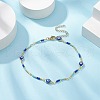 Brass Evil Eye Link Chain Anklet with Glass Beaded AJEW-AN00538-4