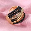 Rack Plating Brass Multi Line Open Cuff Ring RJEW-C065-01G-3