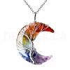 Resin with Gemstone Chip Inside Moon with Tree of Life Copper Wire Wrapped Chakra Pendant Necklaces WGC6175-01-3