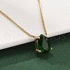304 Stainless Steel Green Cubic Zirconia Pendant Neckalces for Women NJEW-C078-01B-G-1